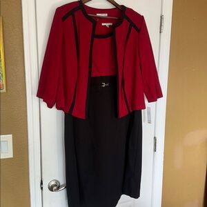 NWT Studio One Red and Black Dress And Jacket 2 Piece Set Size 18W